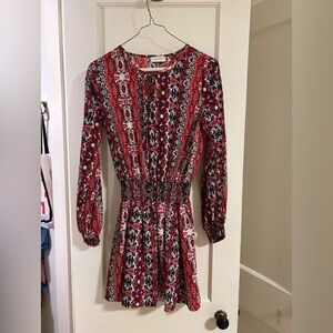 Elegant Red and Black Long Sleeve Dress